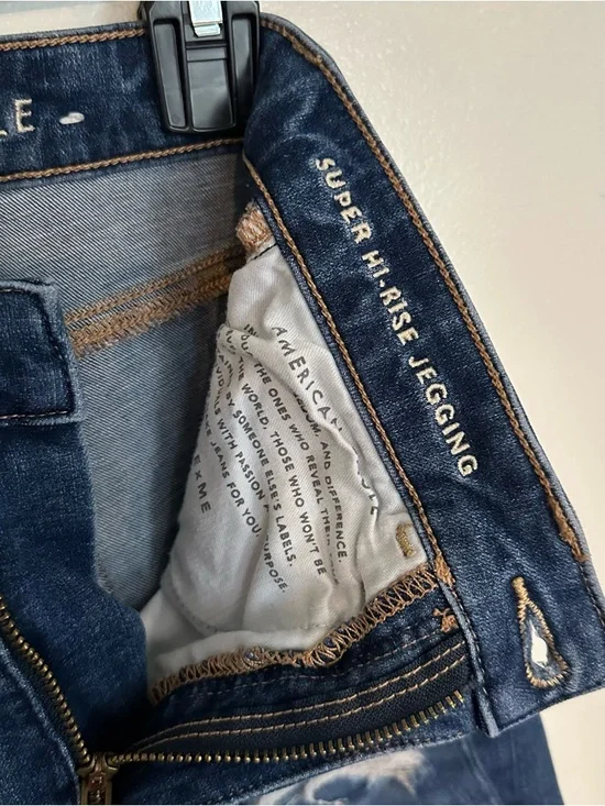 American Eagle Dark Blue Distressed Skinny Jeans Jegging 00 AEO - Picture 5 of 6